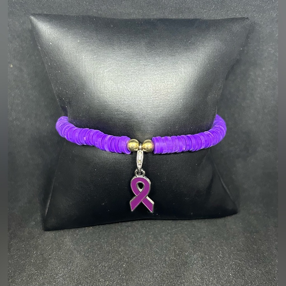 Purple Ribbon (Awareness) Heishi Charm Bracelet